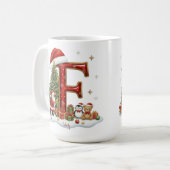 Christmas Santa Claus Elf Penguin Alphabet F Koffiemok (Voorkant links)