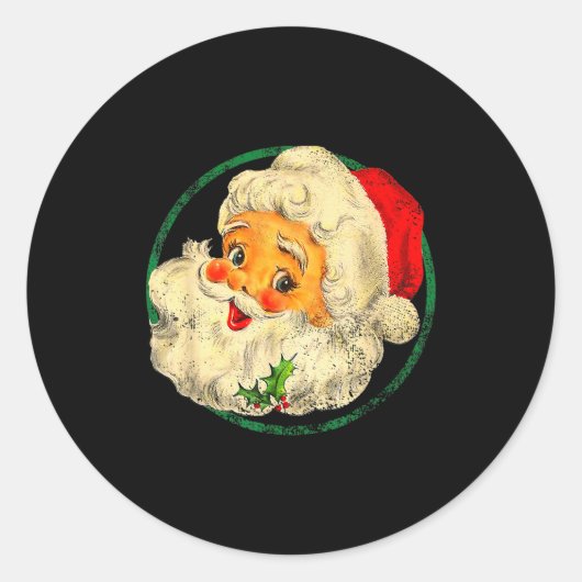 Christmas Santa Claus Face Old Fashioned Pajamas H Ronde Sticker (Voorkant)