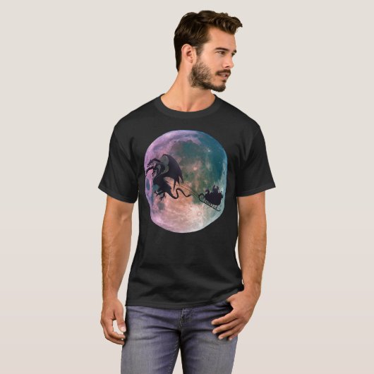 Christmas Santa Claus Flying Past the Moon With Dr T-shirt (Voorkant volledig)