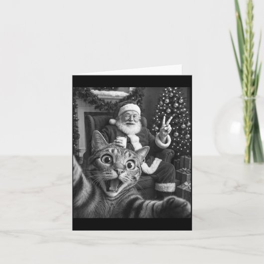 Christmas Santa Claus Merry X-mas Funny Cat Selfie Kaart (Voorkant)