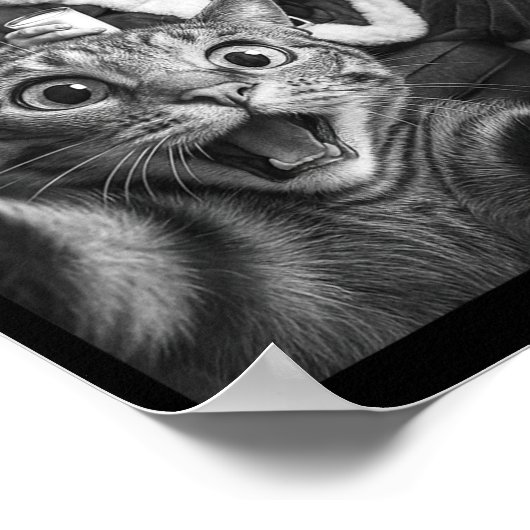 Christmas Santa Claus Merry X-mas Funny Cat Selfie Poster (Hoek)