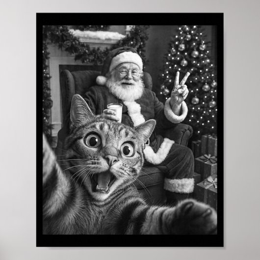 Christmas Santa Claus Merry X-mas Funny Cat Selfie Poster (Voorkant)