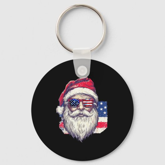 Christmas Santa Claus Patriotic Usa Sungles In Jul Sleutelhanger (Voorkant)