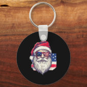 Christmas Santa Claus Patriotic Usa Sungles In Jul Sleutelhanger (Voorkant)