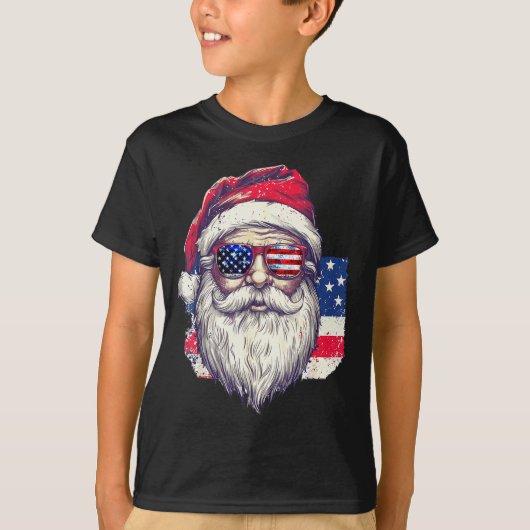 Christmas Santa Claus Patriotic Usa Sungles In Jul T-shirt (Voorkant)