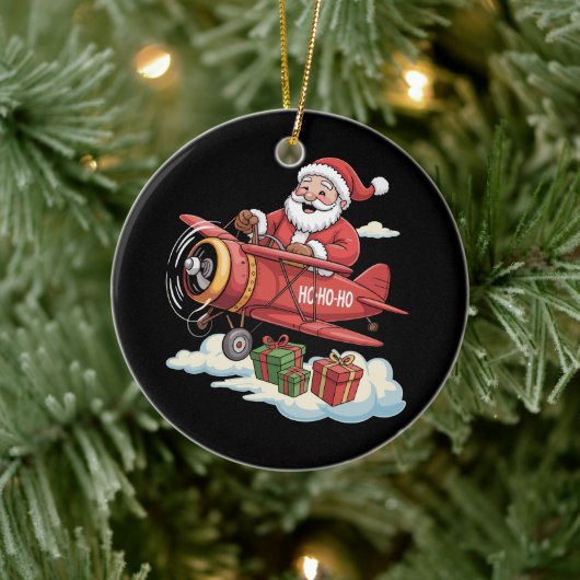 Christmas Santa Claus Pilot Flying Airplane Gift Keramisch Ornament (Boom)