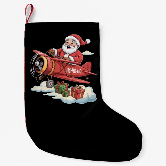 Christmas Santa Claus Pilot Flying Airplane Gift Kleine Kerstsok (Voorkant)