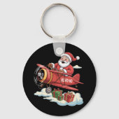Christmas Santa Claus Pilot Flying Airplane Gift Sleutelhanger (Voorkant)