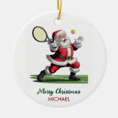 Christmas Santa claus playing tennis Personalized Keramisch Ornament (Voorkant)