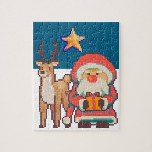 Christmas, Santa Claus, Reindeer, Pixel Art Legpuzzel (Verticaal)