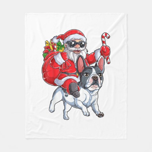 Christmas Santa Claus Riding French Bulldog Xmas B Fleece Deken (Voorkant)