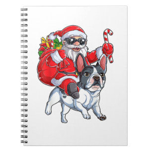 Christmas Santa Claus Riding French Bulldog Xmas B Notitieboek
