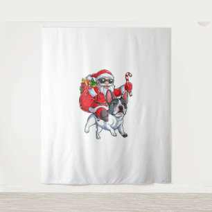 Christmas Santa Claus Riding French Bulldog Xmas B Wandkleed
