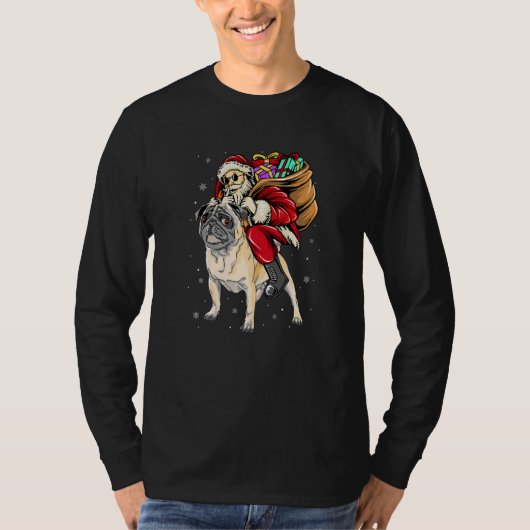 Christmas Santa Claus Riding Pug Xmas Boys Men Pug T-shirt (Voorkant)