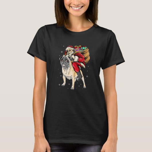 Christmas Santa Claus Riding Pug Xmas Boys Men Pug T-shirt (Voorkant)