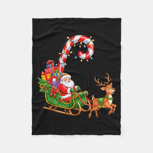 Christmas Santa Claus Riding Reindeer Lights Men W Fleece Deken (Voorkant)