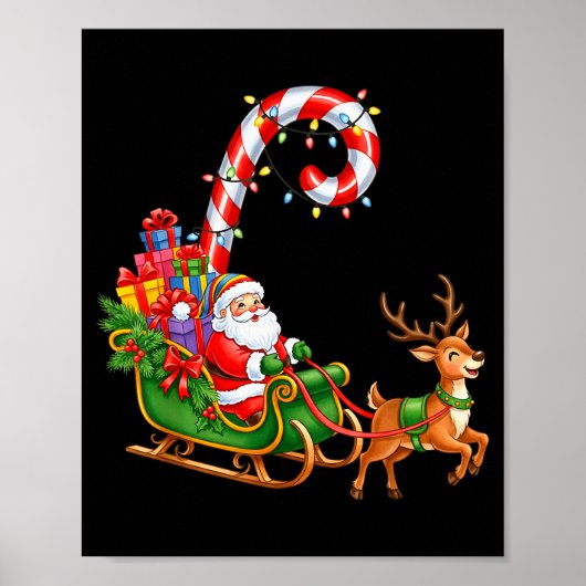 Christmas Santa Claus Riding Reindeer Lights Men W Poster (Voorkant)
