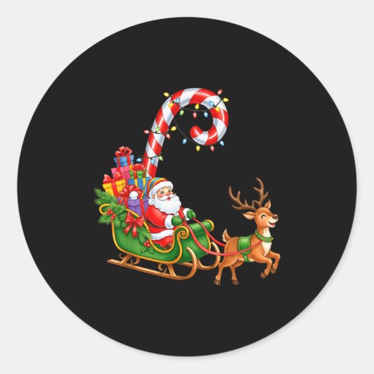 Christmas Santa Claus Riding Reindeer Lights Men W Ronde Sticker (Voorkant)