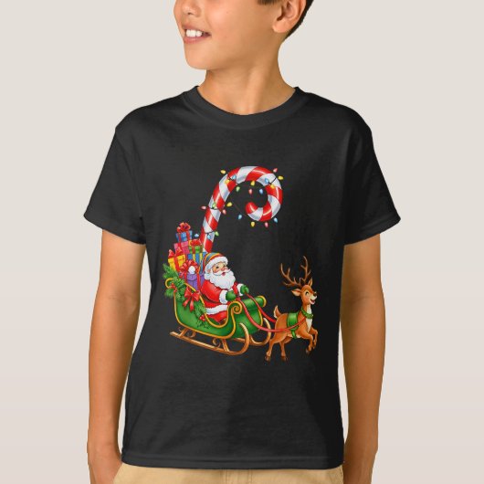 Christmas Santa Claus Riding Reindeer Lights Men W T-shirt (Voorkant)