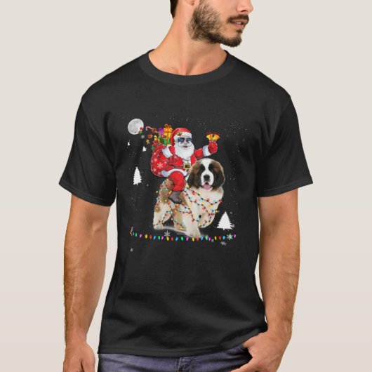 Christmas Santa Claus Riding Saint Bernard Lights T-shirt (Voorkant)
