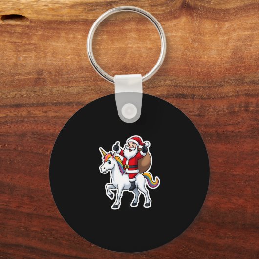 Christmas Santa Claus Riding Unicorn - Xmas Girls  Sleutelhanger (Voorkant)
