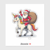 Christmas Santa Claus Riding Unicorn - Xmas Girls  Sticker (Vel)