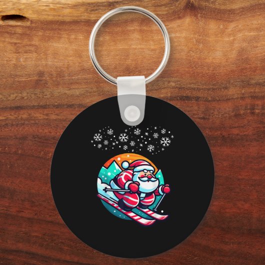 Christmas Santa Claus Skiing Slope Ski Hut Funny  Sleutelhanger (Voorkant)