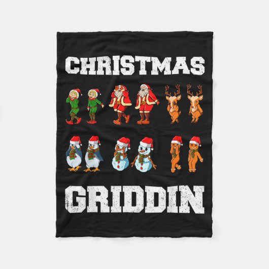 Christmas Santa Claus Snowman Reindeer Griddy Grid Fleece Deken (Voorkant)