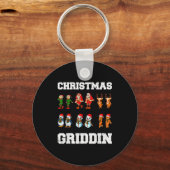 Christmas Santa Claus Snowman Reindeer Griddy Grid Sleutelhanger (Voorkant)