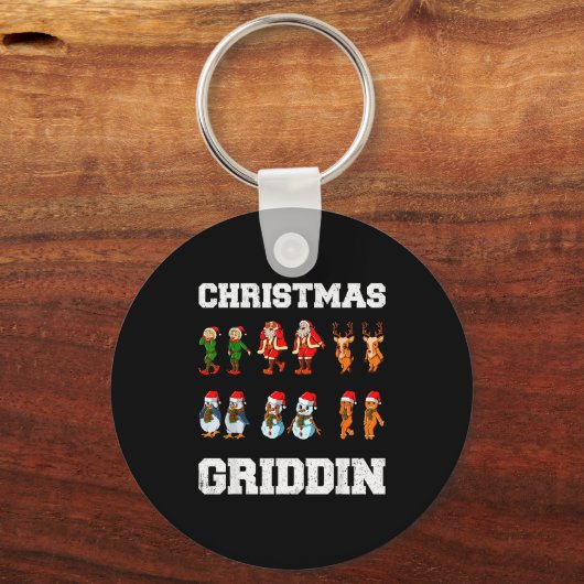 Christmas Santa Claus Snowman Reindeer Griddy Grid Sleutelhanger (Voorkant)