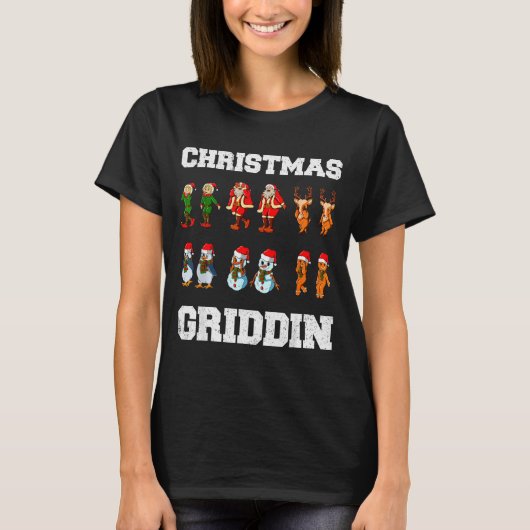 Christmas Santa Claus Snowman Reindeer Griddy Grid T-shirt (Voorkant)