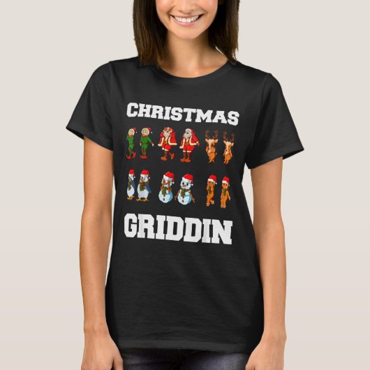 Christmas Santa Claus Snowman Reindeer Griddy Grid T-shirt (Voorkant)