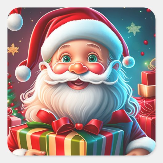 Christmas Santa Claus Vierkante Sticker (Voorkant)