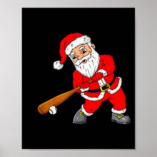 Christmas Santa Claus With Baseball Bat Boys Kids  Poster (Voorkant)