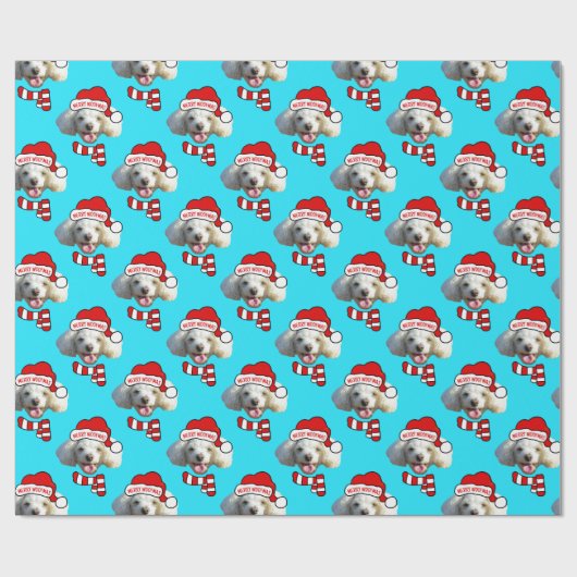 Christmas Santa Dog Custom Photo Pattern Cadeaupapier (Vlak)