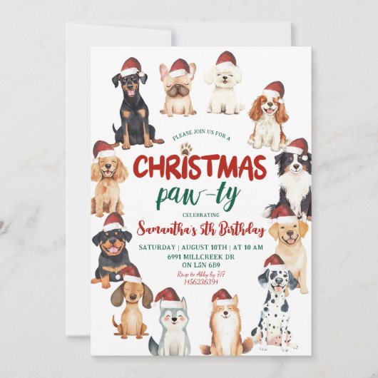 Christmas Santa Dog Lovers Theme Birthday Paw-ty  Kaart (Voorkant)