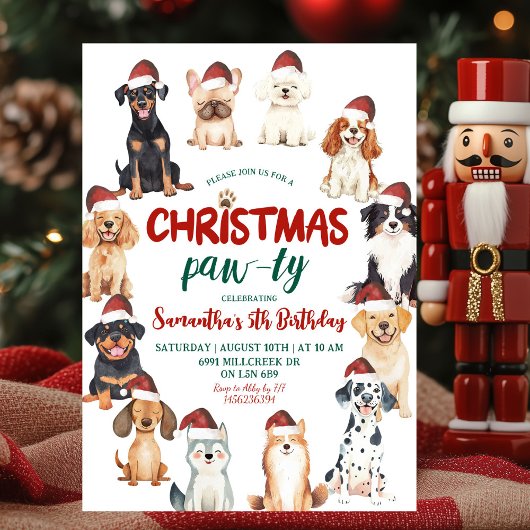 Christmas Santa Dog Lovers Theme Birthday Paw-ty  Kaart
