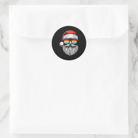 Christmas Santa Face Retro Sungles Xmas Men Women  Ronde Sticker (Tas)