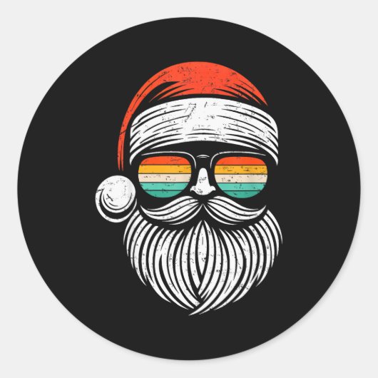 Christmas Santa Face Retro Sungles Xmas Men Women  Ronde Sticker (Voorkant)