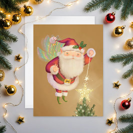 Christmas Santa Fairy Blank Flat Feestdagenkaart