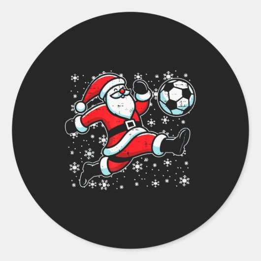 Christmas Santa Football Kick Xmas Soccer Men Boys Ronde Sticker (Voorkant)