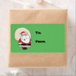 Christmas Santa Gift Label Label<br><div class="desc">Dit kerstcadeau label heeft een cartoon karikatuur van de kerstman,  compleet met felrood pak en speelgoed zak over zijn schouder.</div>