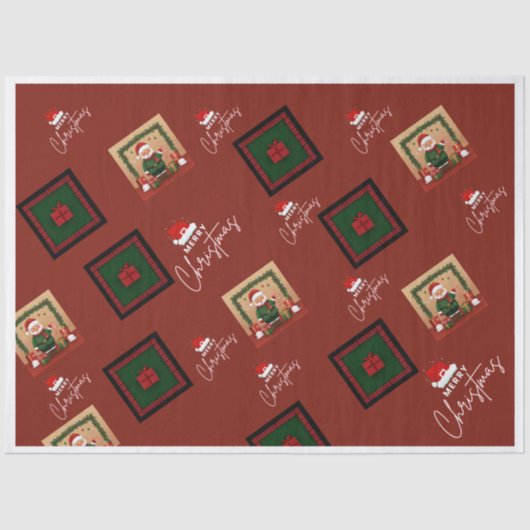  Christmas Santa & Gift Pattern Tissue Paper Tissuepapier (Voorkant)