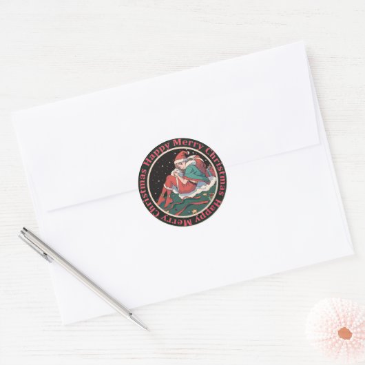 Christmas Santa Girl Ronde Sticker (Envelop)