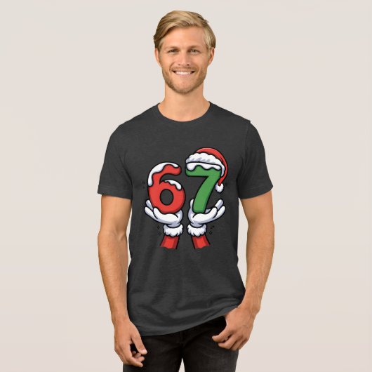 Christmas Santa Hand 67 6 7  Tri-Blend Shirt (Voorkant volledig)