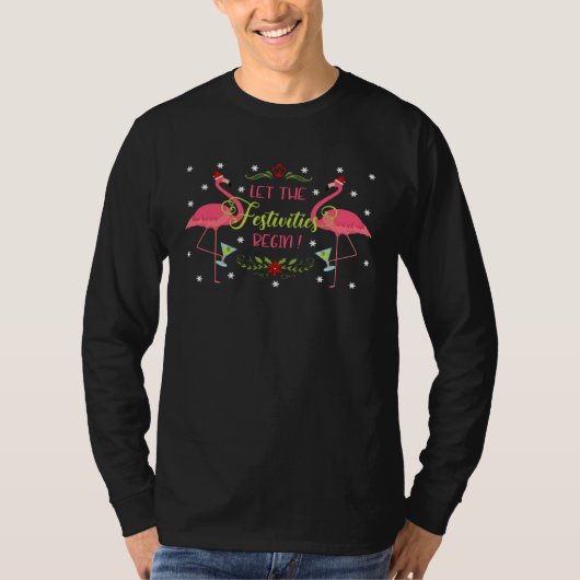 Christmas Santa Hat Pink Flamingo Festivities Xmas T-shirt (Voorkant)