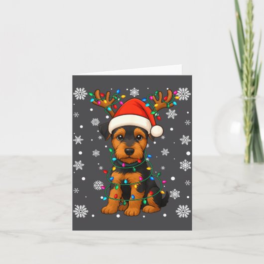 Christmas Santa Hat Reindeer Airedale Terrier Love Kaart (Voorkant)