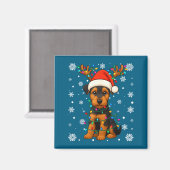 Christmas Santa Hat Reindeer Airedale Terrier Love Magneet (Voorkant / Achterkant)