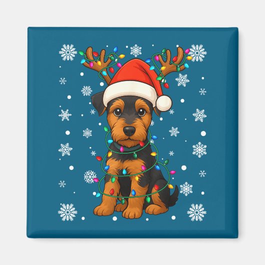 Christmas Santa Hat Reindeer Airedale Terrier Love Magneet (Voorkant)