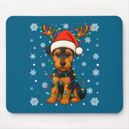 Christmas Santa Hat Reindeer Airedale Terrier Love Muismat (Voorkant)